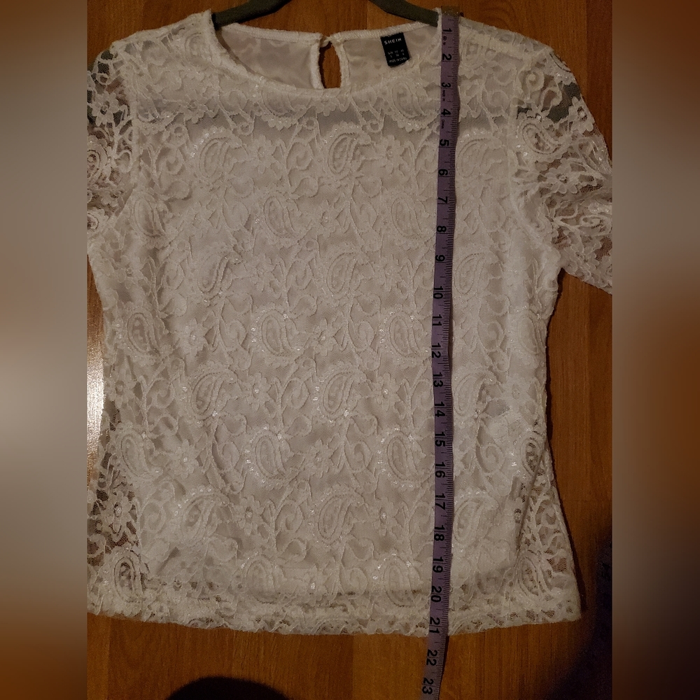 SHEIN White Lace Blouse Size Small - Picture 6 of 7
